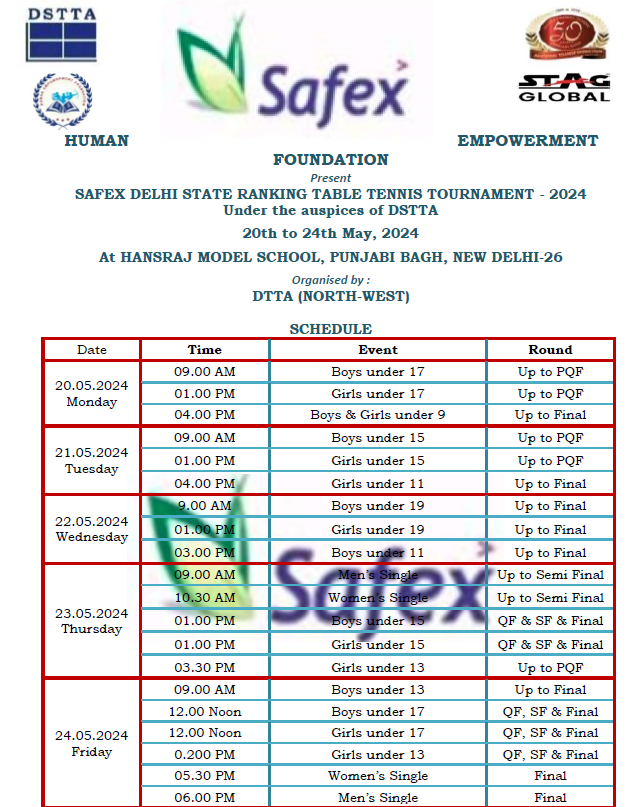 Tournaments 2024 Delhi State Table Tennis Association